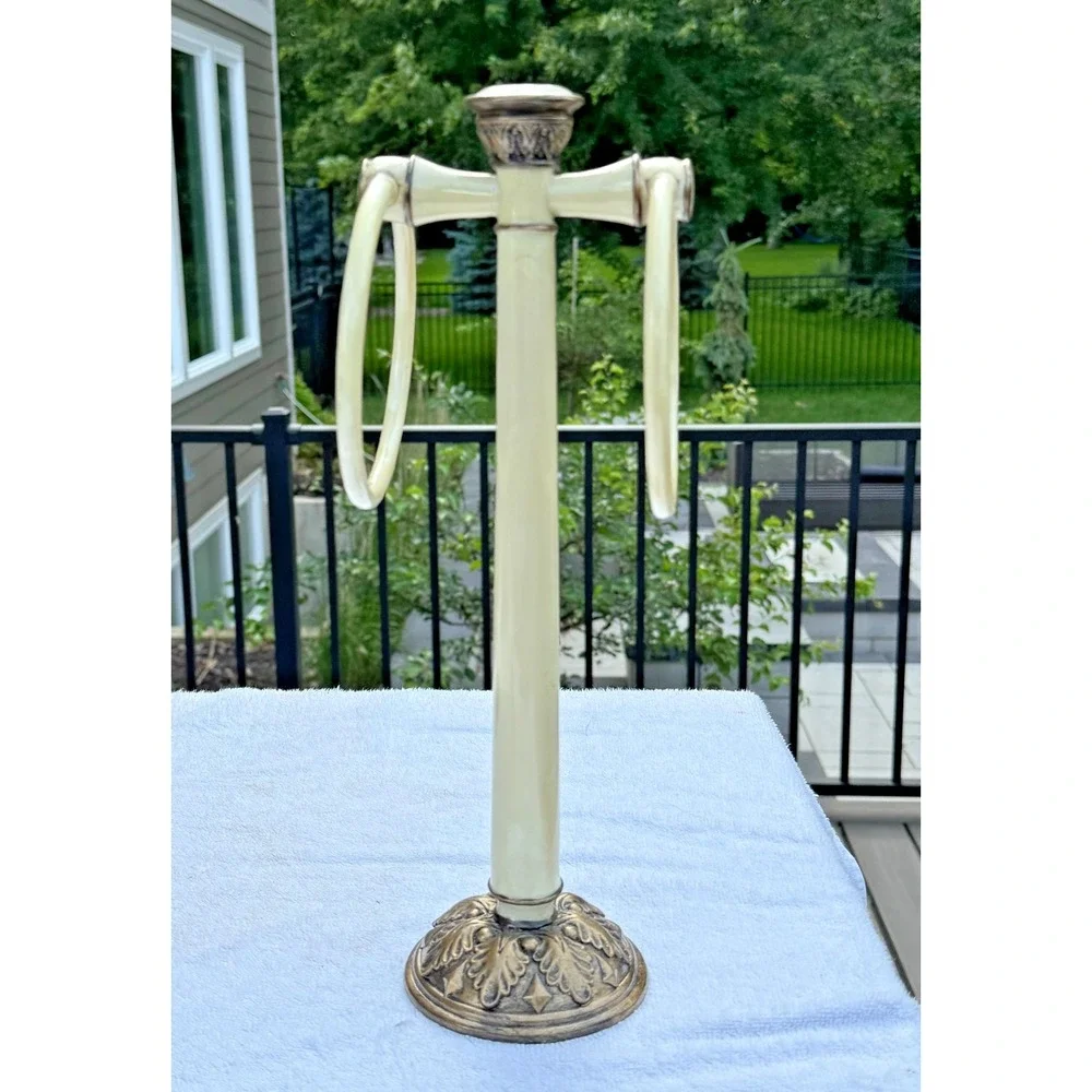 Vintage Hamilton Lucite Marble Look Towel Tree Bronze Tone Dual Ring Holder 13